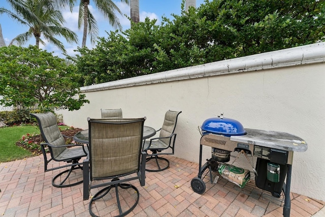 view of patio featuring area for grilling and outdoor dining space