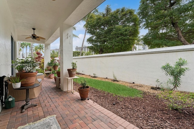 view of patio / terrace with a ceiling fan