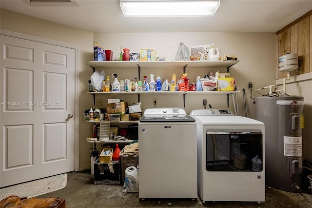 washroom with separate washer and dryer and electric water heater