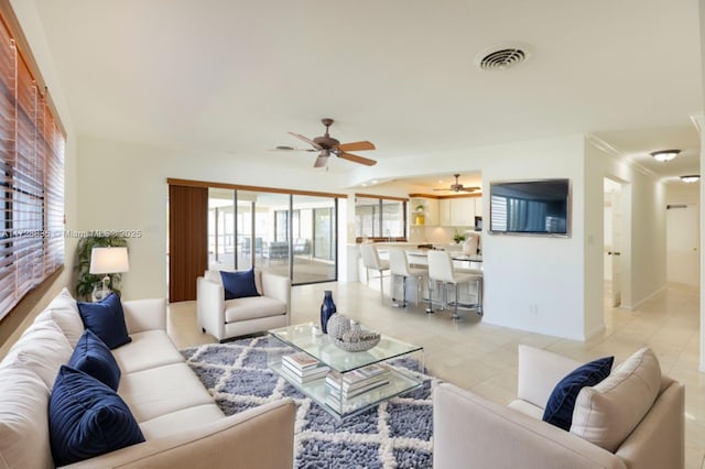 living room with light tile patterned floors