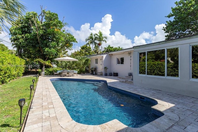 view of pool featuring a patio area