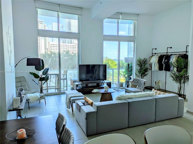 view of tiled living room