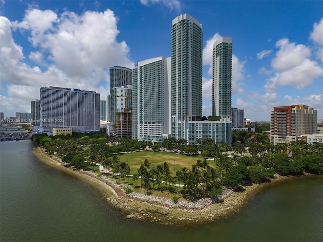 property's view of city featuring a water view