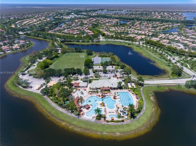 bird's eye view featuring a water view