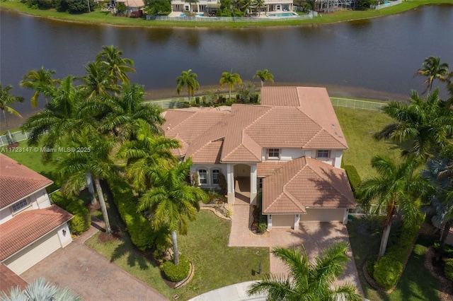 aerial view with a water view