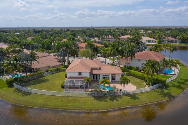 aerial view with a water view