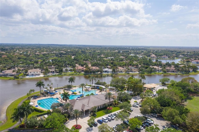 aerial view with a water view