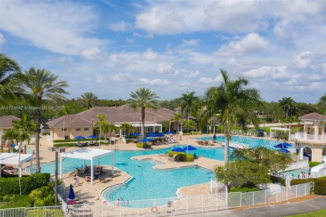 view of swimming pool featuring a patio