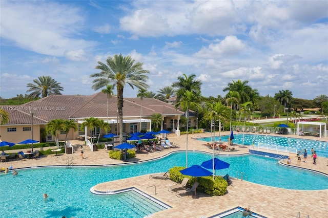 view of pool featuring a patio