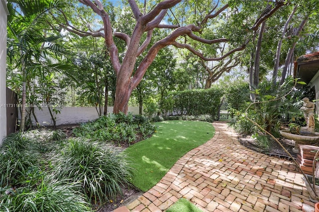 view of yard featuring a patio area and fence