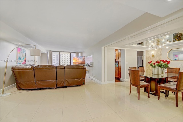 living room with light tile patterned floors