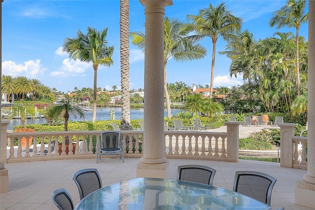 view of patio / terrace featuring a water view