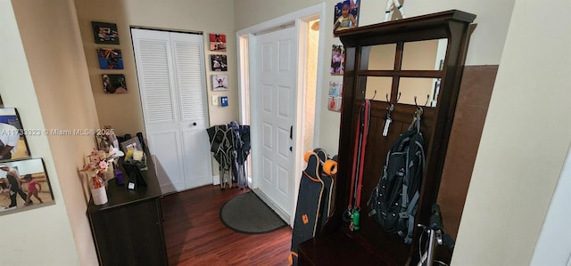 interior space with dark wood-type flooring