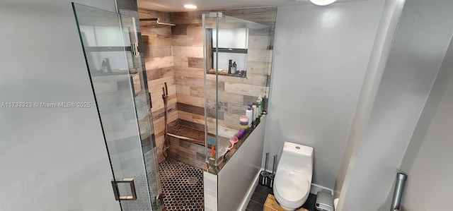 bathroom with toilet and walk in shower