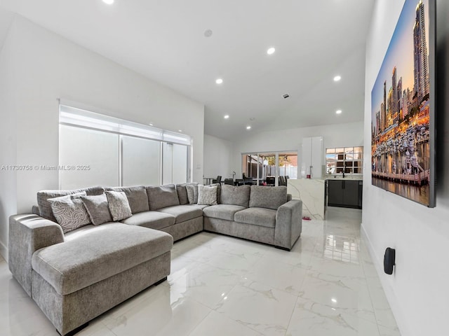 living room with lofted ceiling