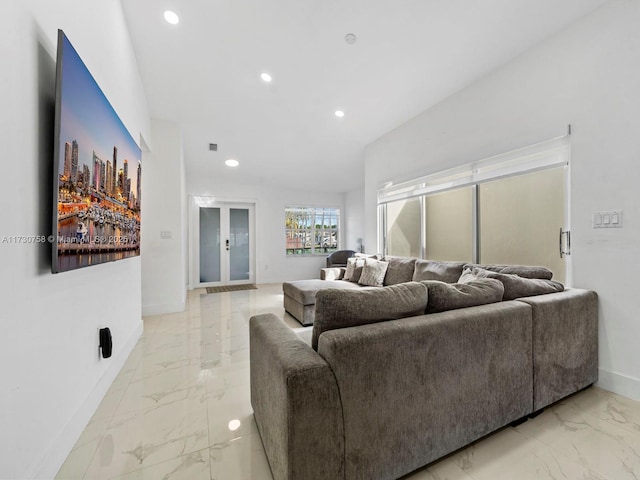 living room featuring french doors