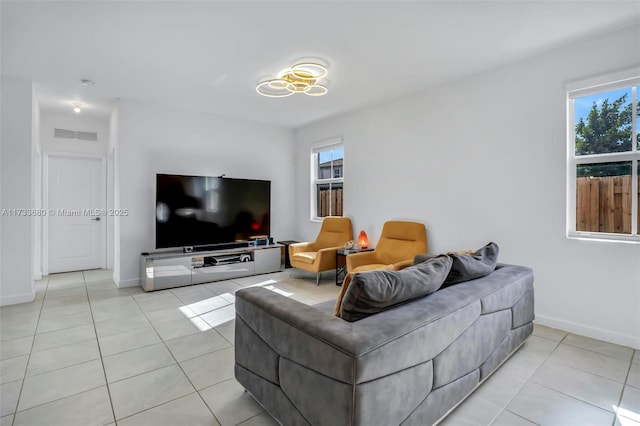 living room featuring light tile patterned floors