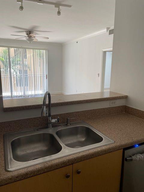 kitchen with sink, stainless steel dishwasher, and ceiling fan