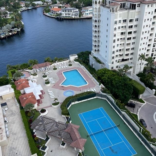 aerial view with a water view