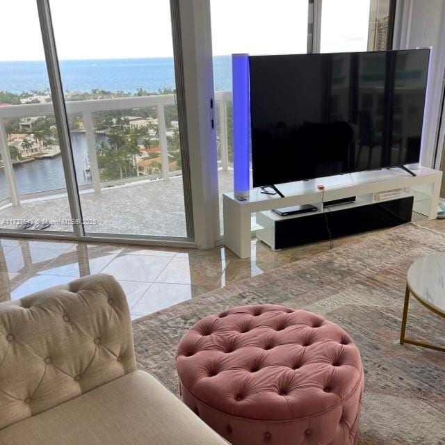 living room featuring expansive windows and a healthy amount of sunlight