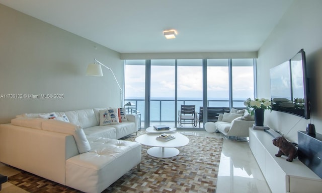 living room with expansive windows