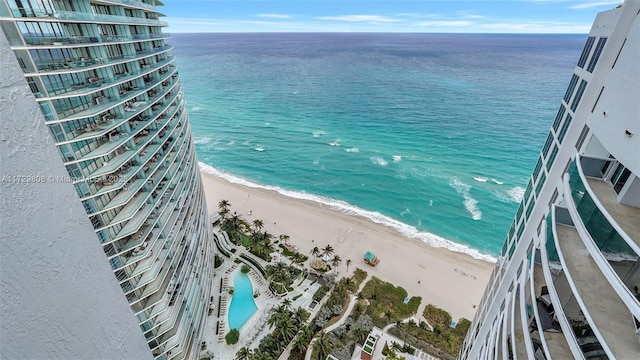 view of water feature with a view of the beach