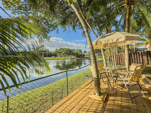 wooden terrace with a water view