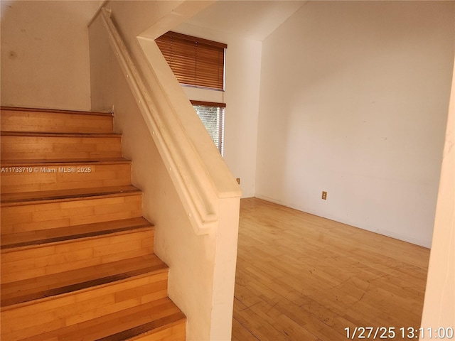 staircase featuring wood-type flooring