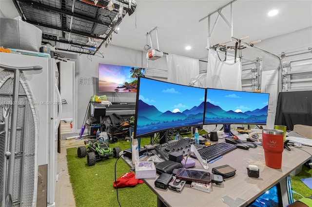 interior space with a garage door opener