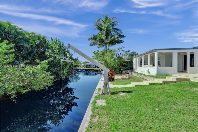 view of yard with a water view