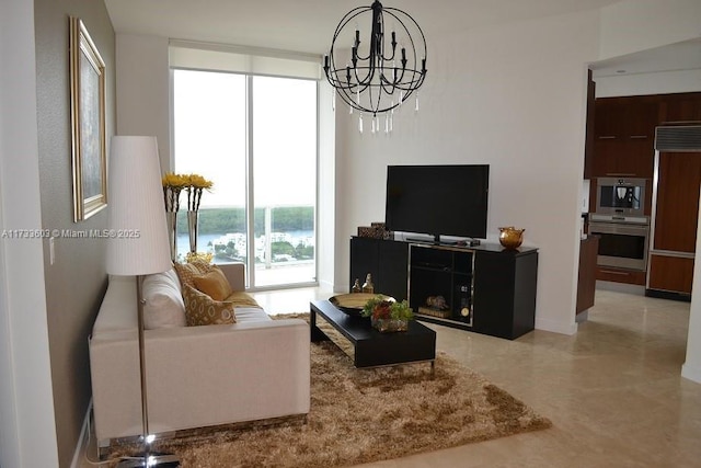 living room with a chandelier