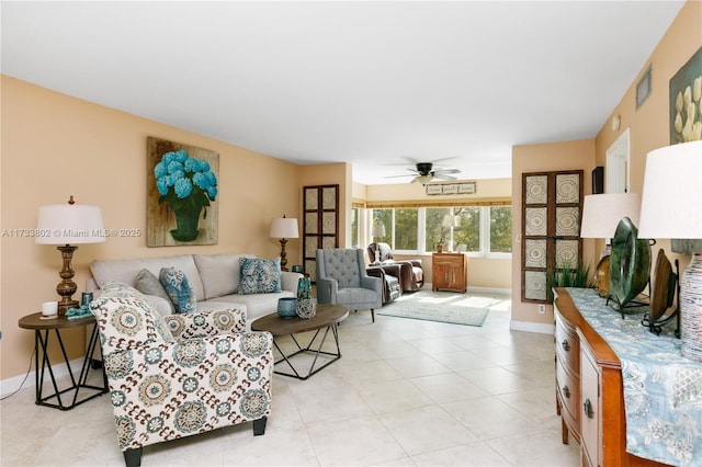 living room with ceiling fan