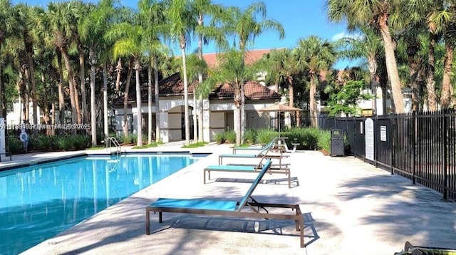 view of swimming pool with a patio