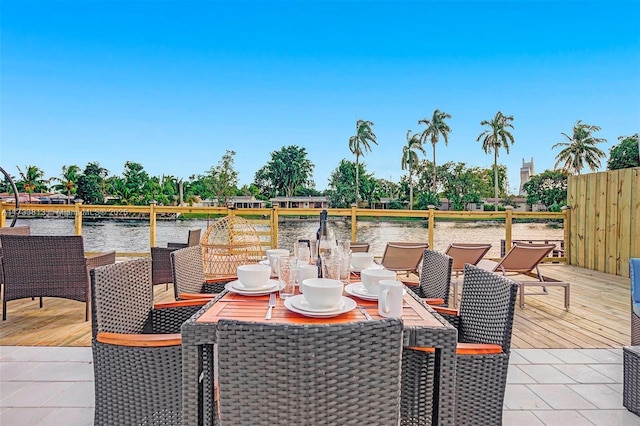 view of patio / terrace featuring a water view