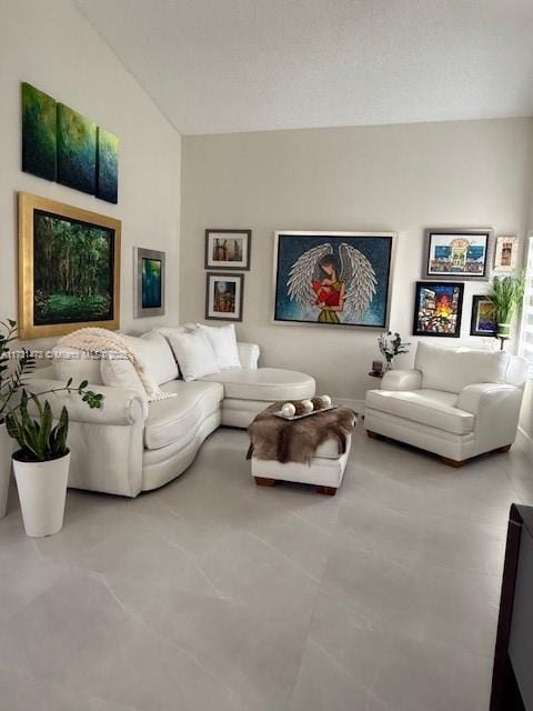 living room with vaulted ceiling