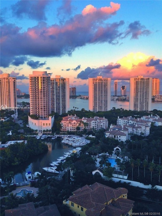 view of city with a water view