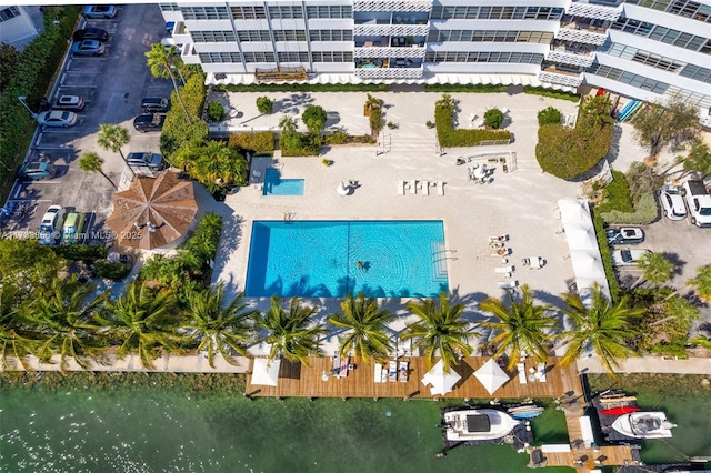 aerial view with a water view