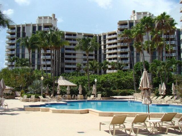 view of swimming pool featuring a patio