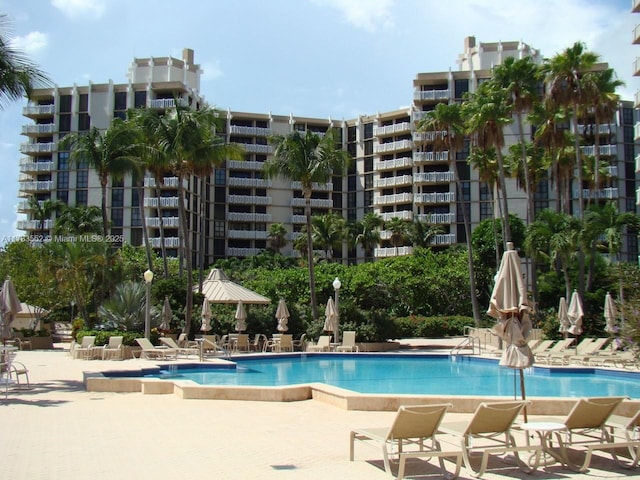 view of swimming pool with a patio area