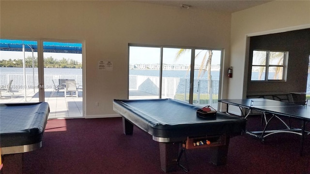 recreation room with plenty of natural light, billiards, and baseboards