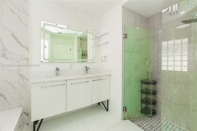 8196 SW 163rd Ct, Miami, FL 33193 - bathroom featuring a marble finish shower and double vanity