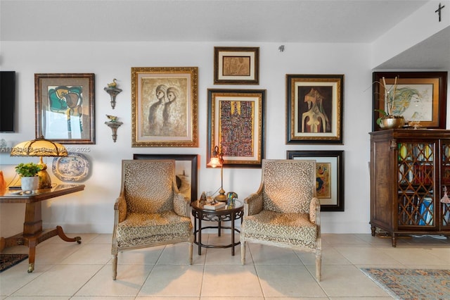 living area featuring light tile patterned floors