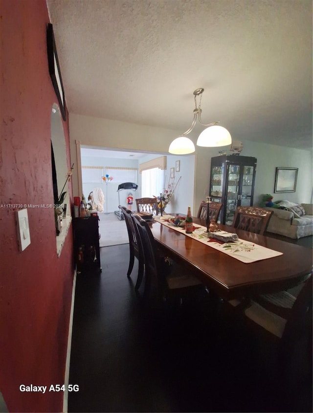 dining room with a textured ceiling