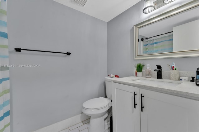 bathroom with tile patterned floors, toilet, and vanity