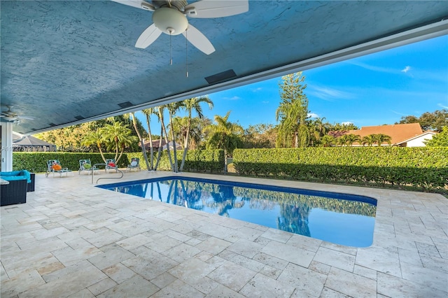 view of swimming pool featuring a patio area