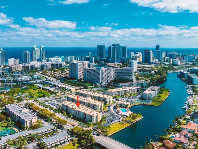 bird's eye view featuring a water view