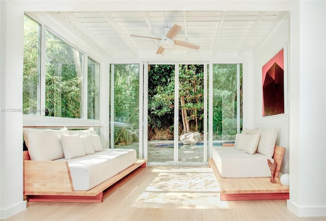 sunroom / solarium with ceiling fan