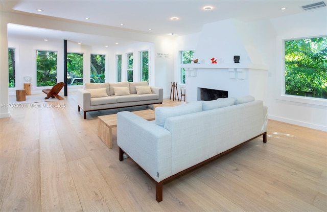 living room featuring light wood-type flooring