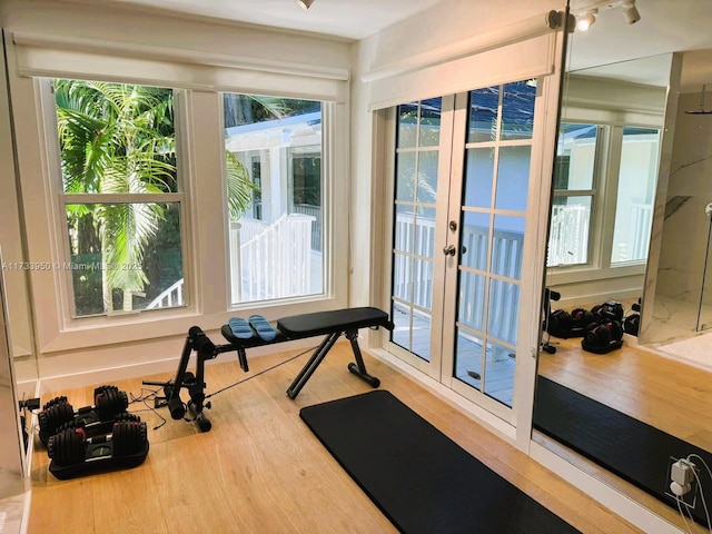 exercise area featuring wood-type flooring