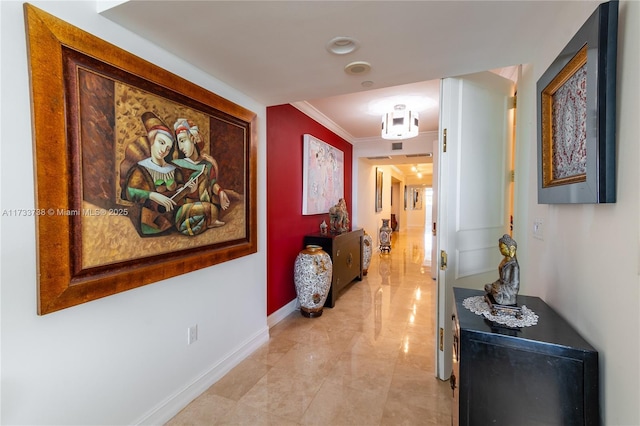 hallway with crown molding